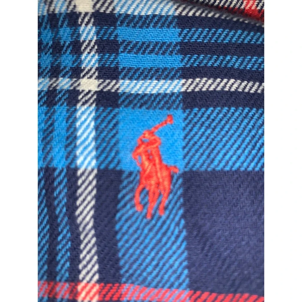 Polo Ralph Lauren Mens Flannel Shirt L Classic Fit Blue Red Plaid Button Down